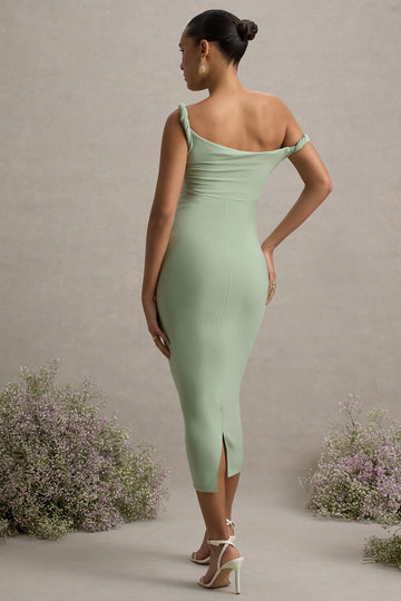 Salome Light Green Twisted Asymmetric Maternity Midi Dress